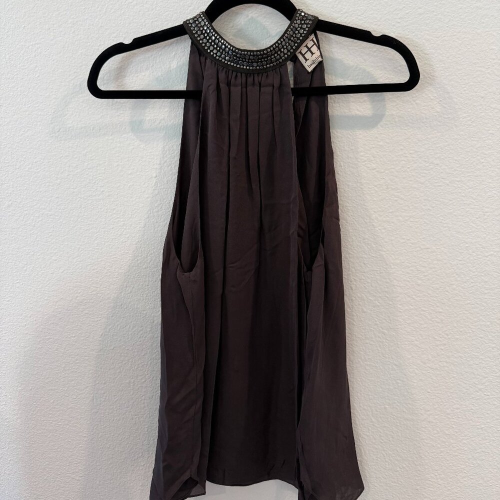 Haute Hippie Brown Silk Top w/ Beaded Neckline - CLEARANCE SALE!!!